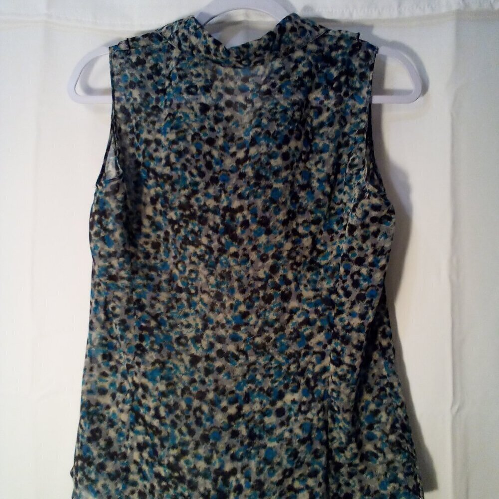 Tahari Blouse Women PS Petite S Sleeveless Sheer Ruffle Button Up Print - Picture 10 of 13